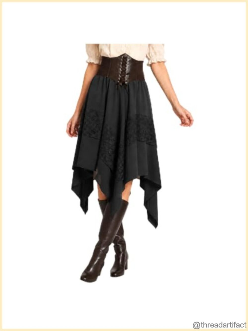 Renaissance Midi Skirt with Corset Belt Handkerchief Hem